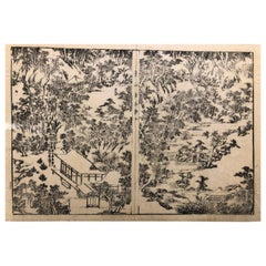 Japanese Four Old Kyoto Garden Woodblock Prints 18th-19th Century, Frameable #1