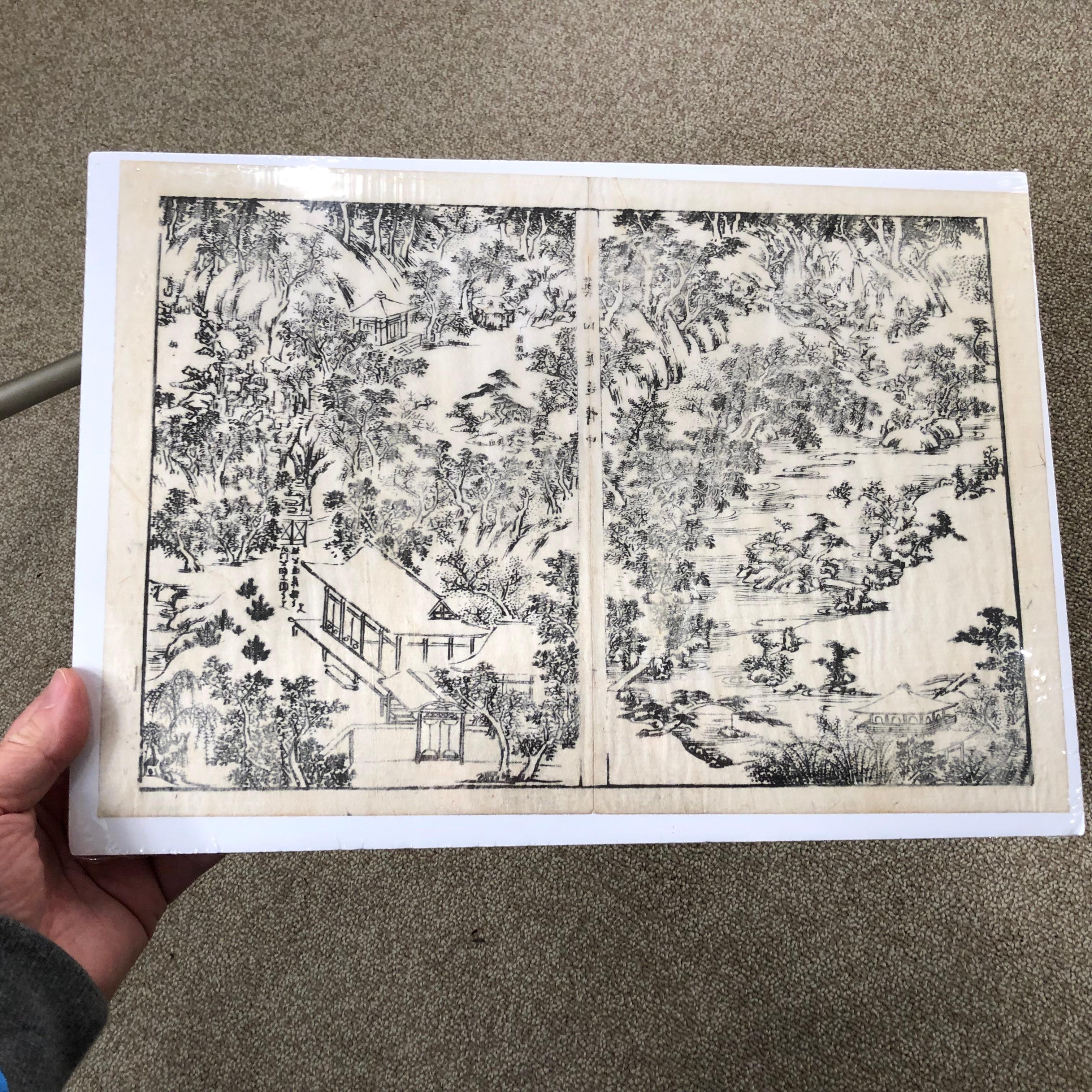 Japan four (4) antique Old Kyoto Garden Woodblock prints from an original book 18th-19th century

Immediately frameable 

Printed on handmade washi rice paper.

Dating to the 18th-19th century and originally found in Tokyo, Japan. 

These