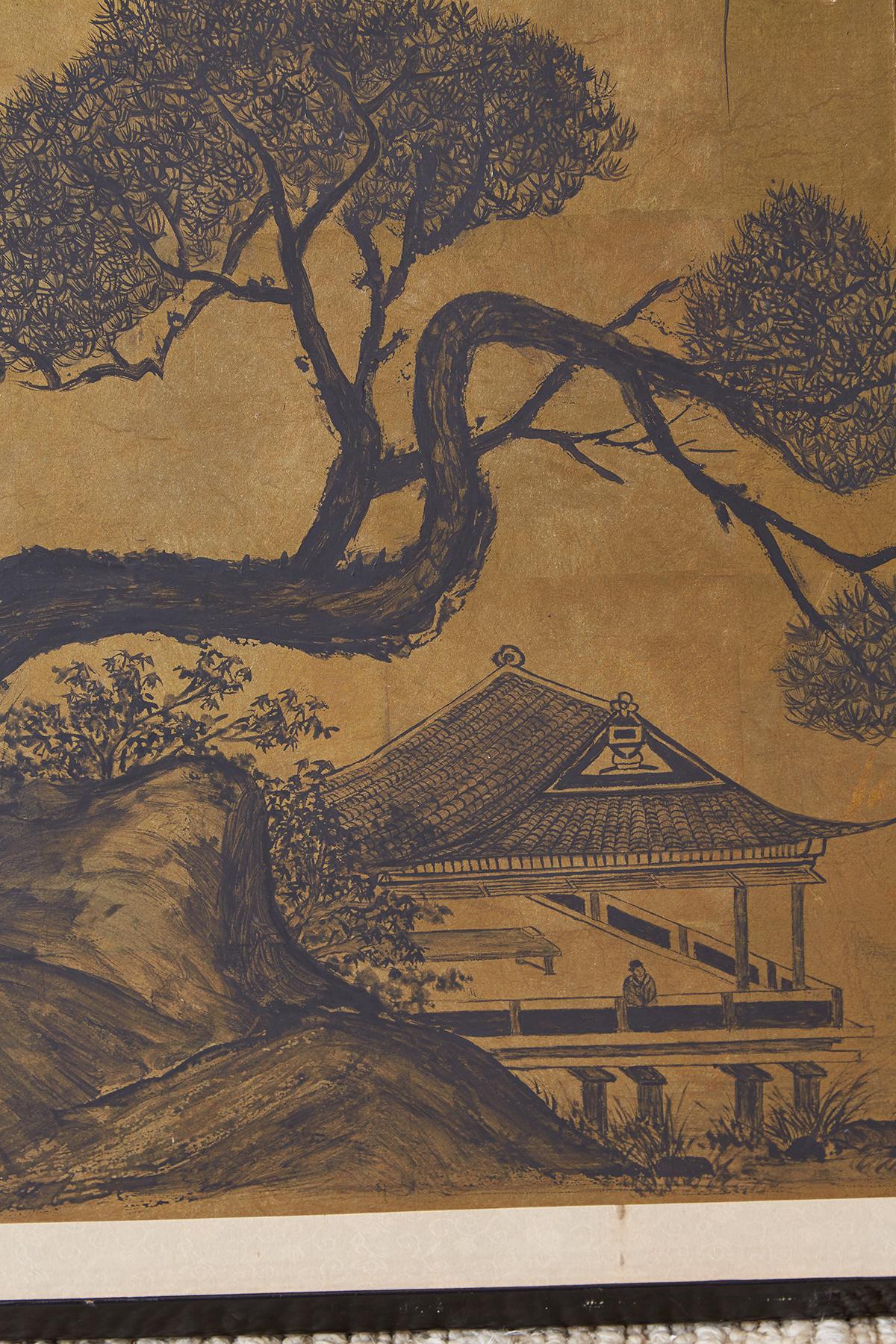 Japanese Four Panel Byobu Gilt Landscape Screen 6