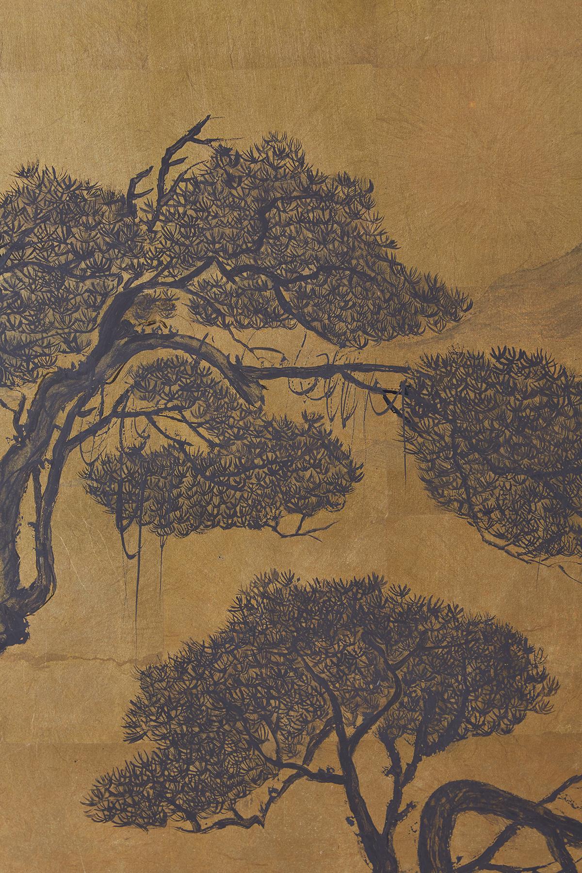 Japanese Four Panel Byobu Gilt Landscape Screen 7