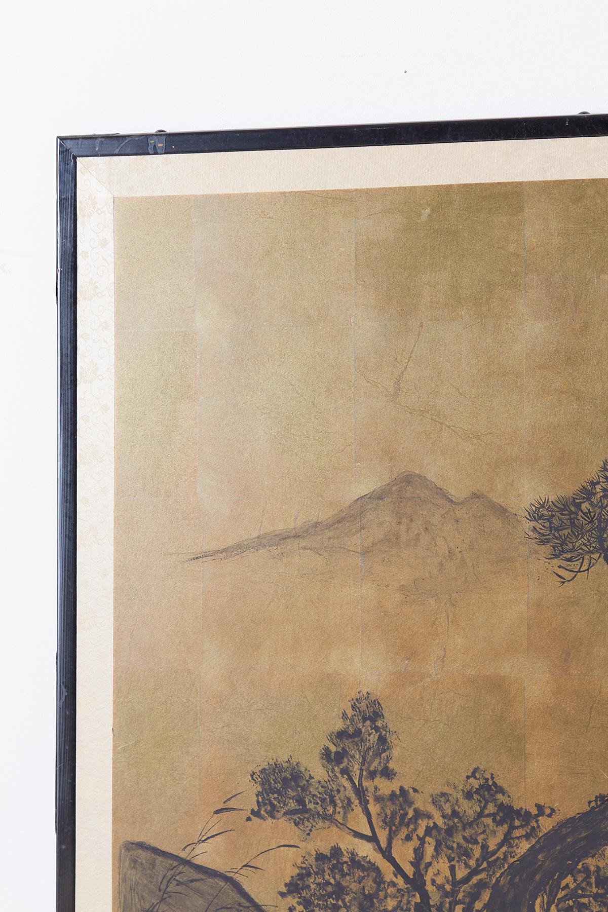 Japanese Four Panel Byobu Gilt Landscape Screen 9