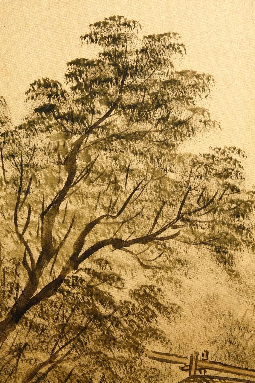 Meiji Japanese Four-Panel Byobu Gilt Landscape Screen