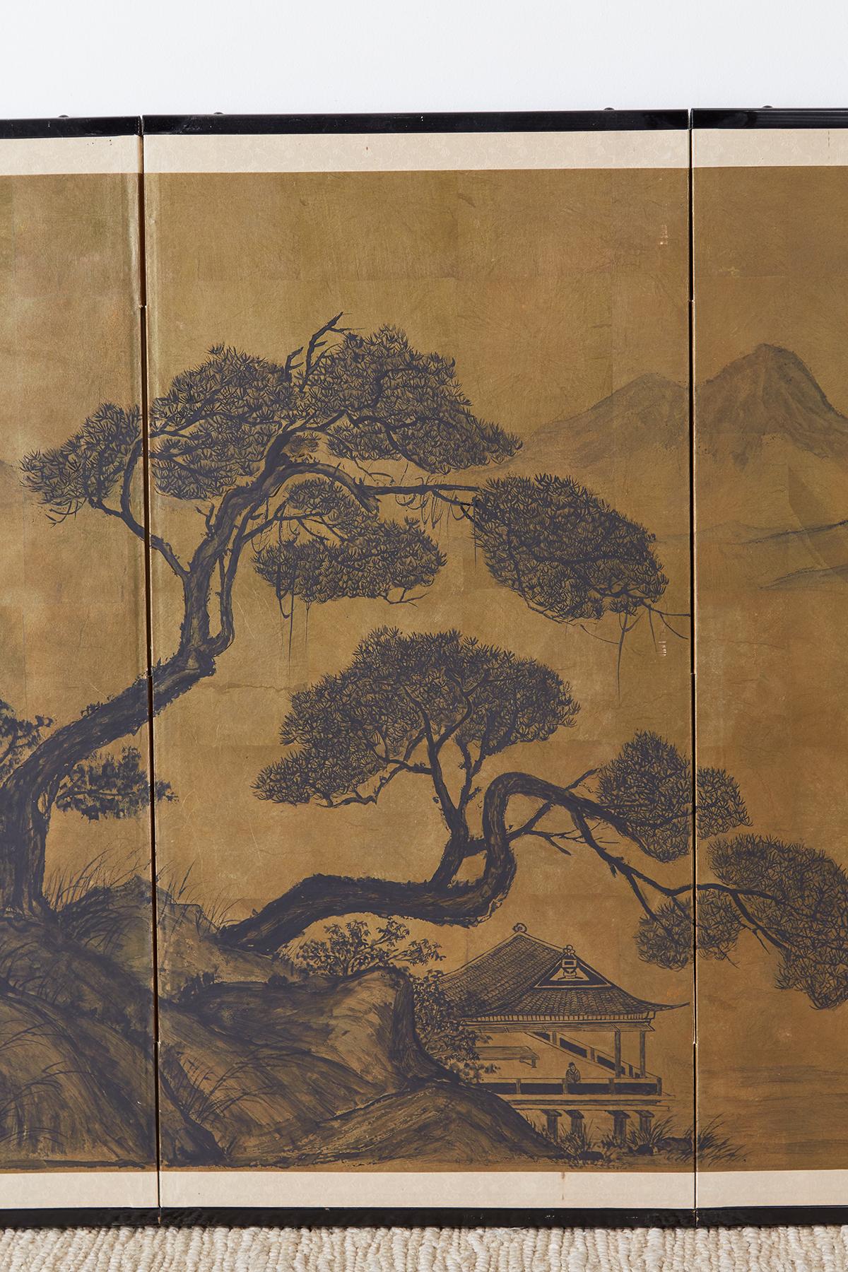 Japanese Four Panel Byobu Gilt Landscape Screen In Good Condition In Rio Vista, CA
