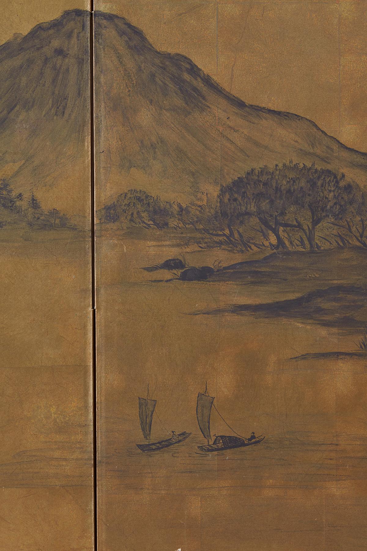 Japanese Four Panel Byobu Gilt Landscape Screen 2