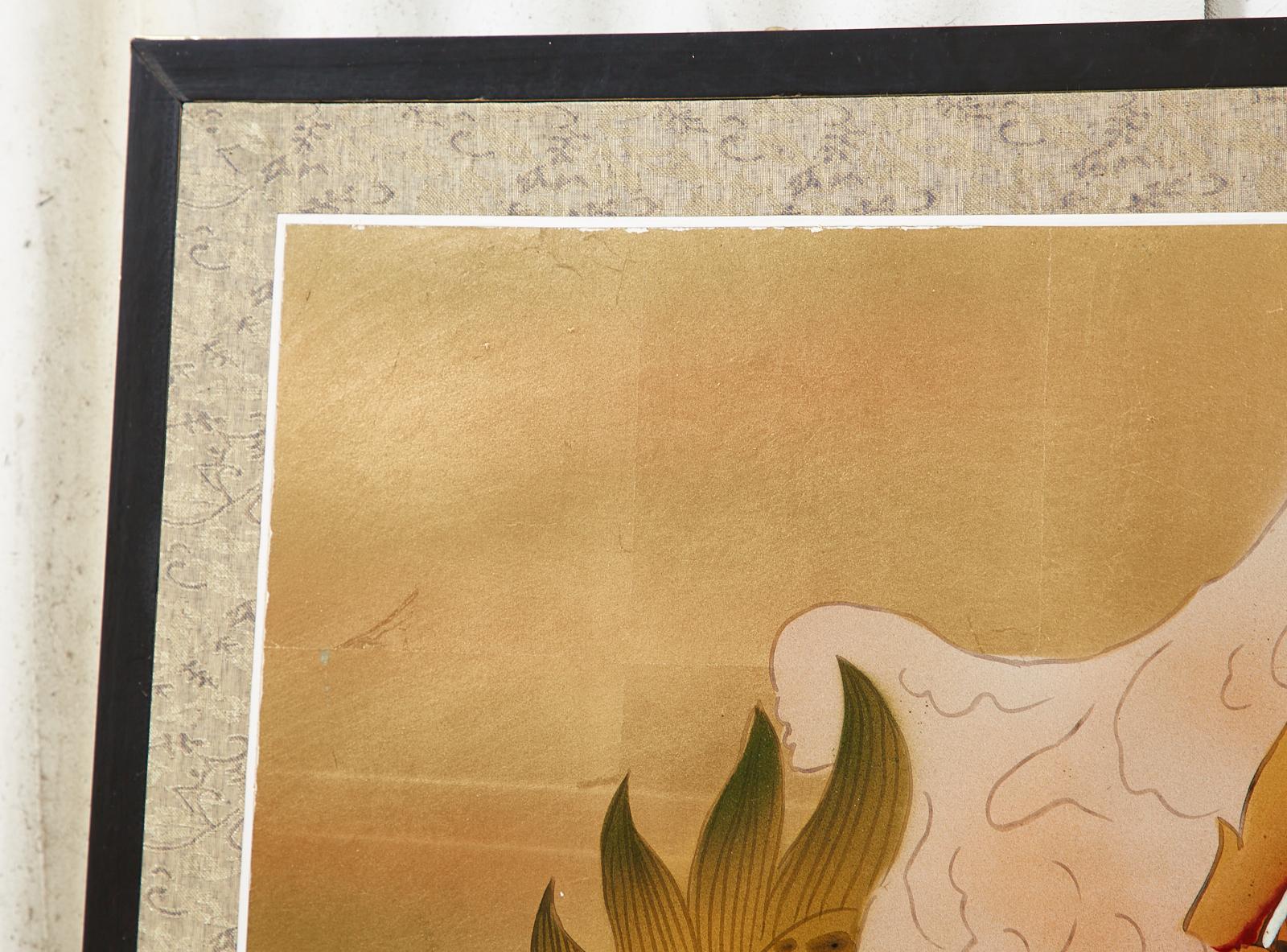 Japanese Four Panel Byobu Screen Dragon Chasing Flaming Sun 6