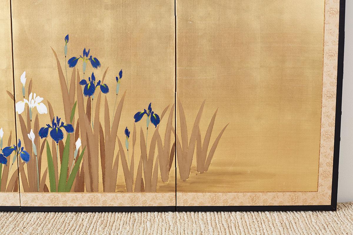 Japanese Four-Panel Byobu Screen Irises on Gilt 6