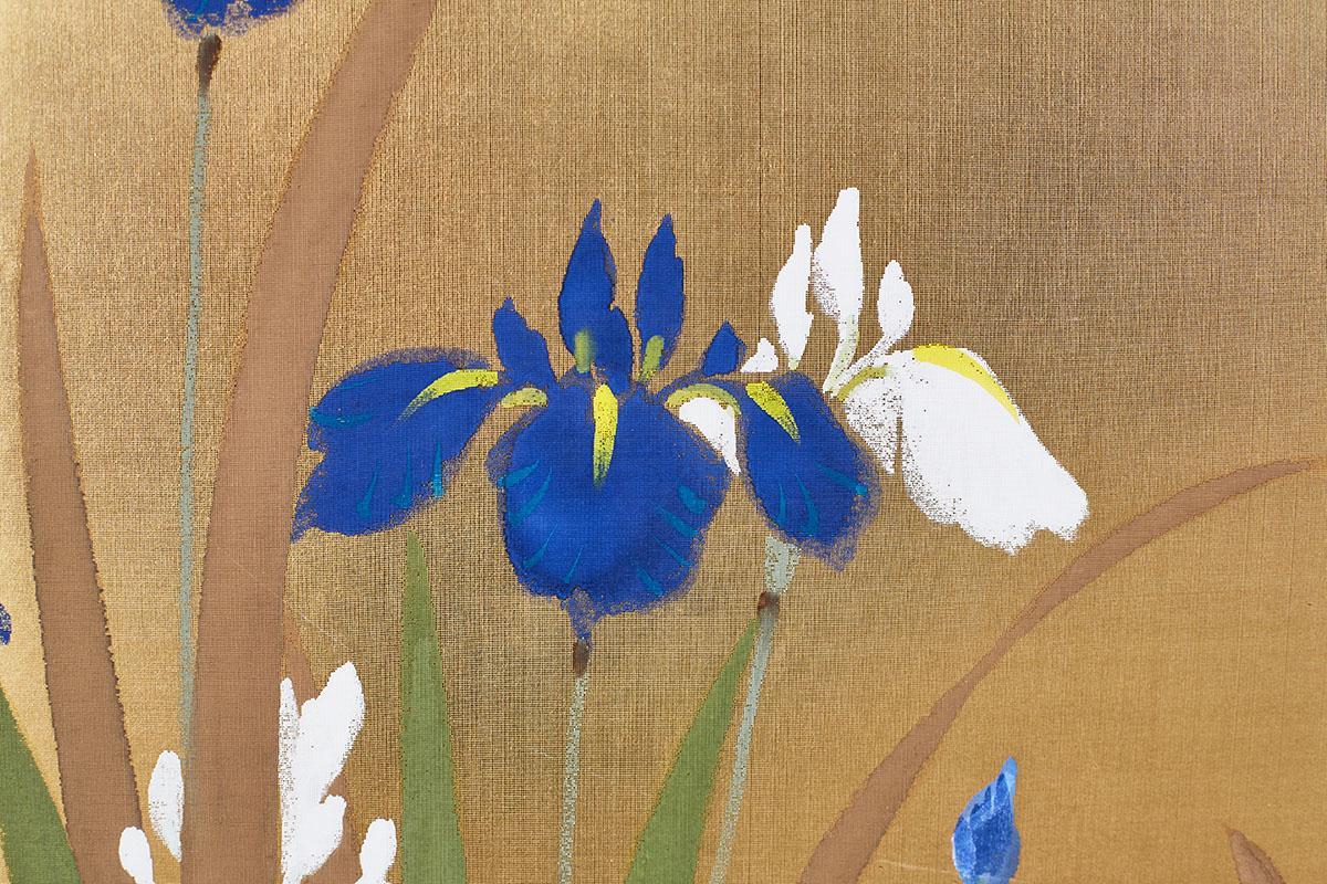 Japanese Four-Panel Byobu Screen Irises on Gilt 9