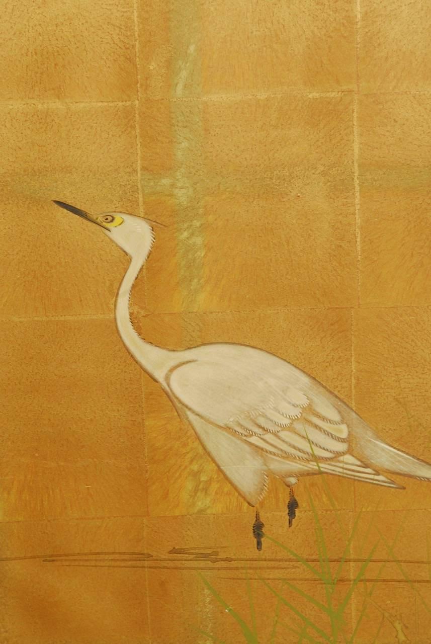 Japanese Four-Panel Byobu Screen of Cranes and Willow on Gold Leaf 3