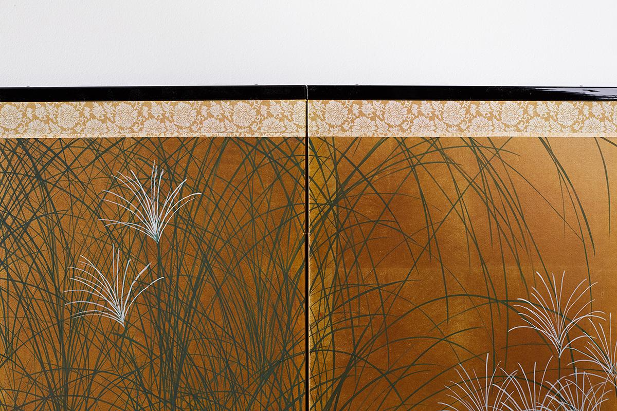 Japanese Four-Panel Byobu Screen of Quail in Grass 5