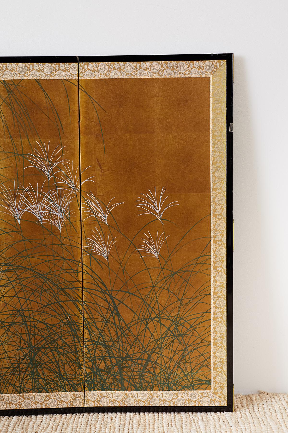 Japanese Four-Panel Byobu Screen of Quail in Grass 1