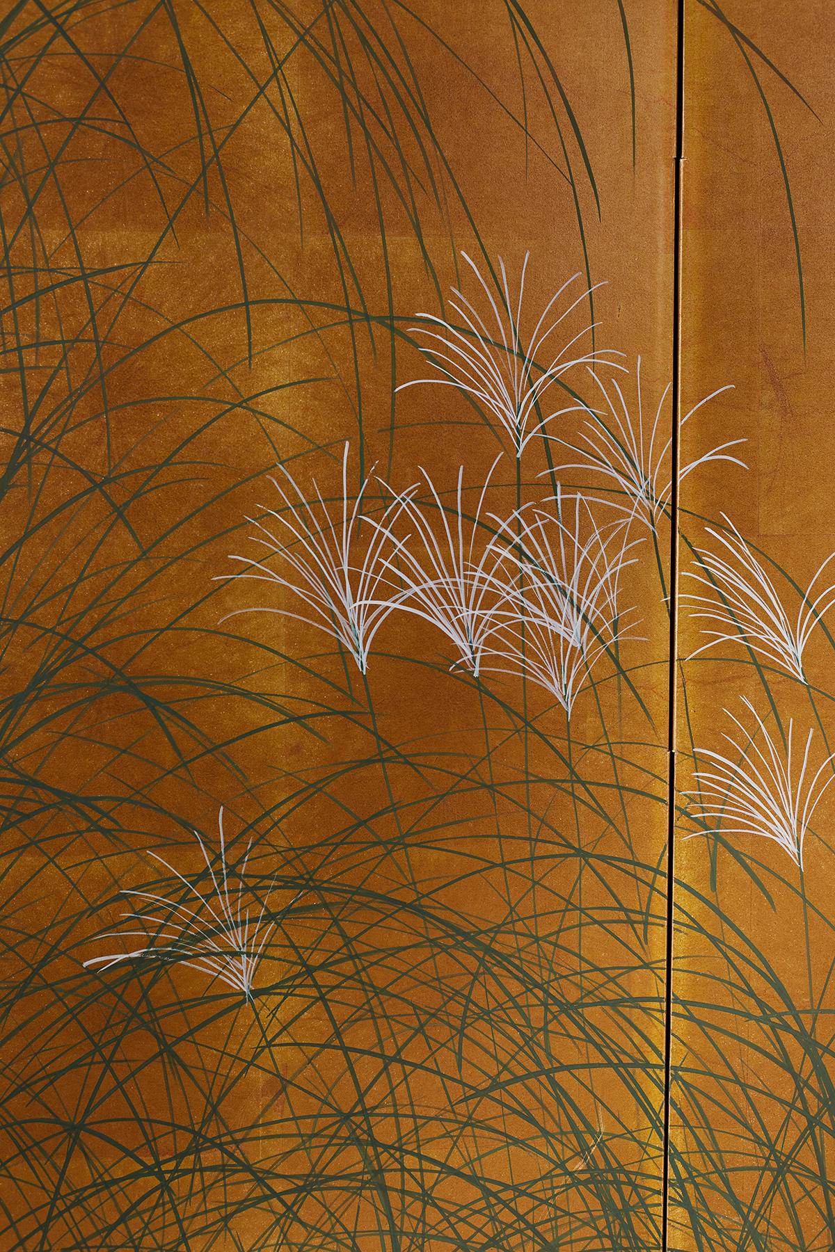 Japanese Four-Panel Byobu Screen of Quail in Grass 2