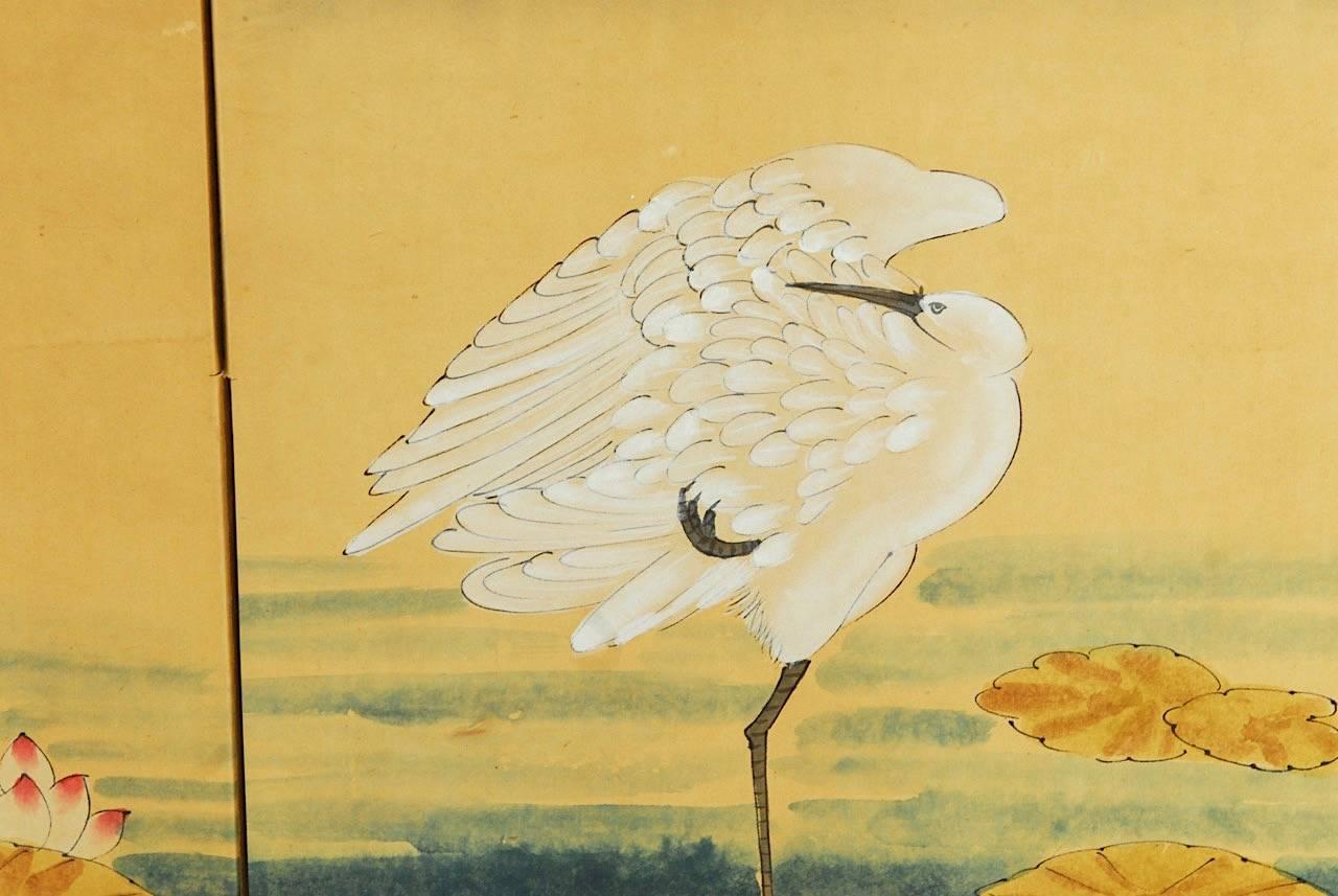 Japanese Four Panel Byobu Screen of White Egrets 7