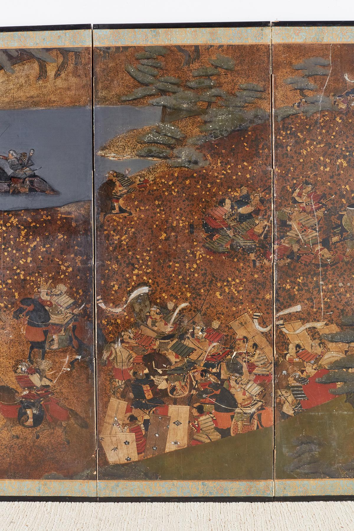 19th Century Japanese Four-Panel Edo Screen Battle of Yashima