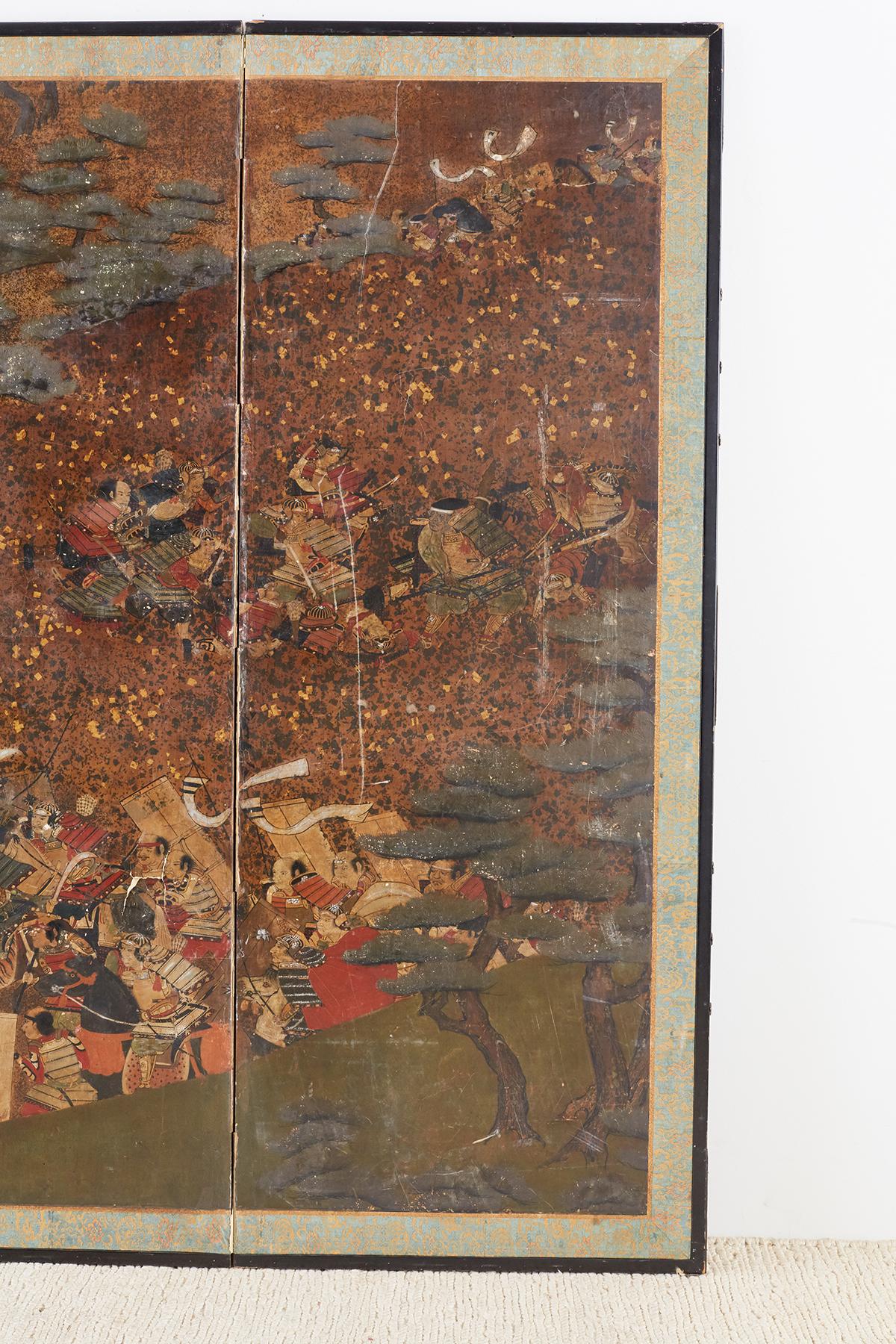 Brass Japanese Four-Panel Edo Screen Battle of Yashima