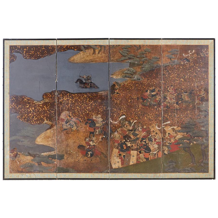 Japanese Four-Panel Edo Screen Battle of Yashima