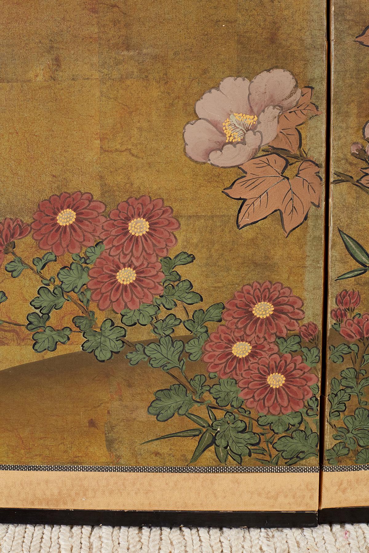 Japanese Four-Panel Flowers of Autumn Byobu Screen 3