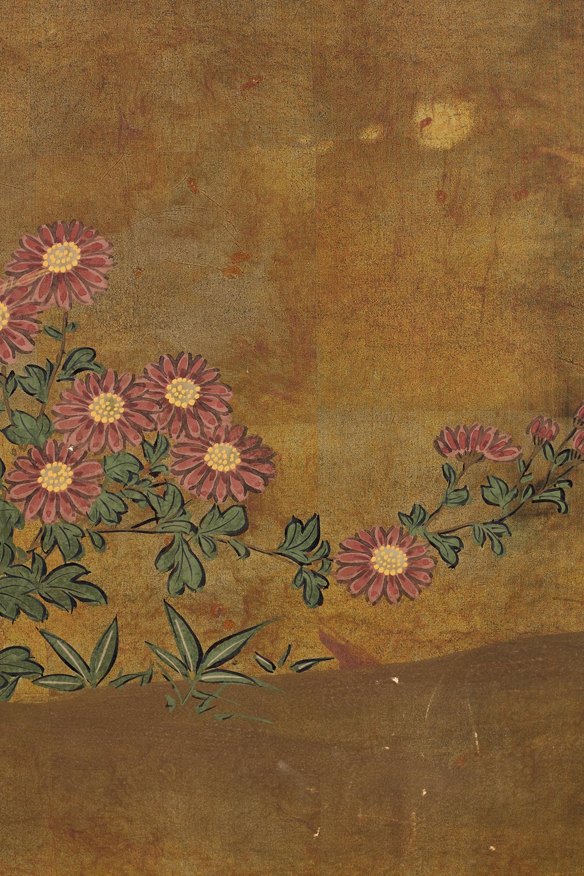 Japanese Four-Panel Flowers of Autumn Byobu Screen 5