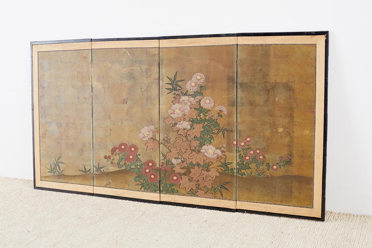 Japanese Four-Panel Flowers of Autumn Byobu Screen 7