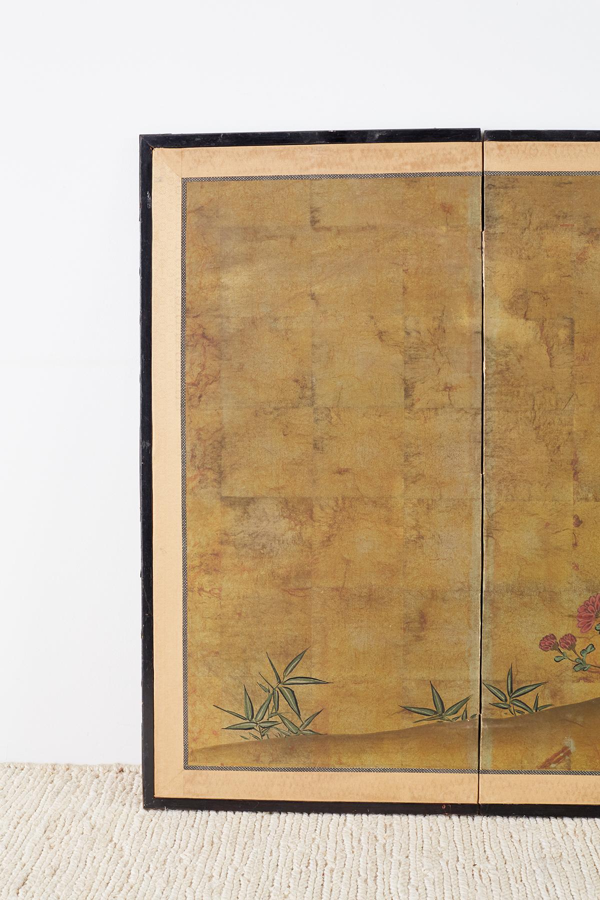 Meiji Japanese Four-Panel Flowers of Autumn Byobu Screen