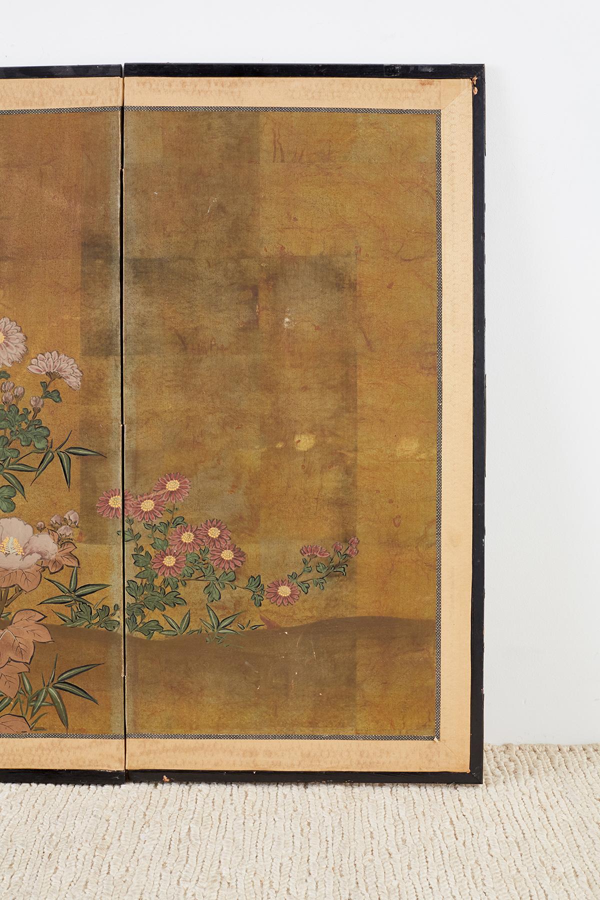 20th Century Japanese Four-Panel Flowers of Autumn Byobu Screen