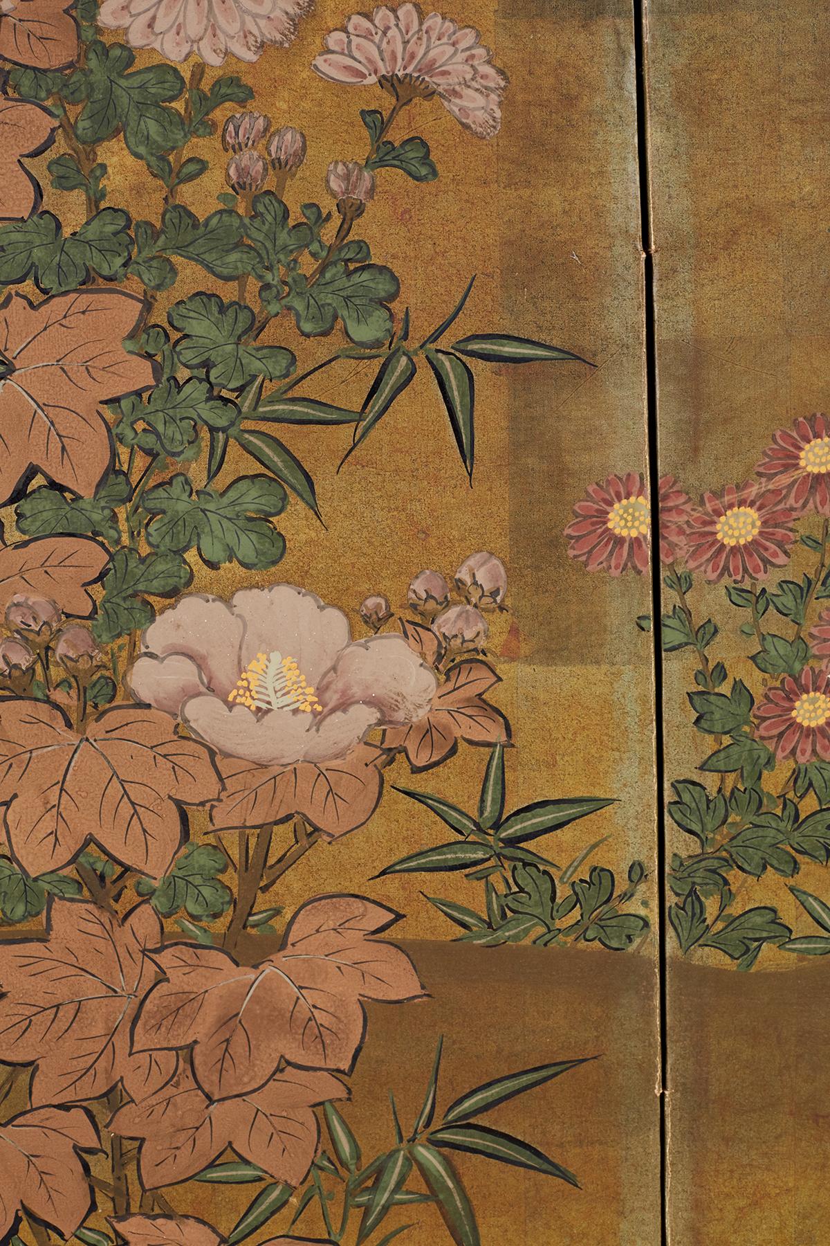 Japanese Four-Panel Flowers of Autumn Byobu Screen 2