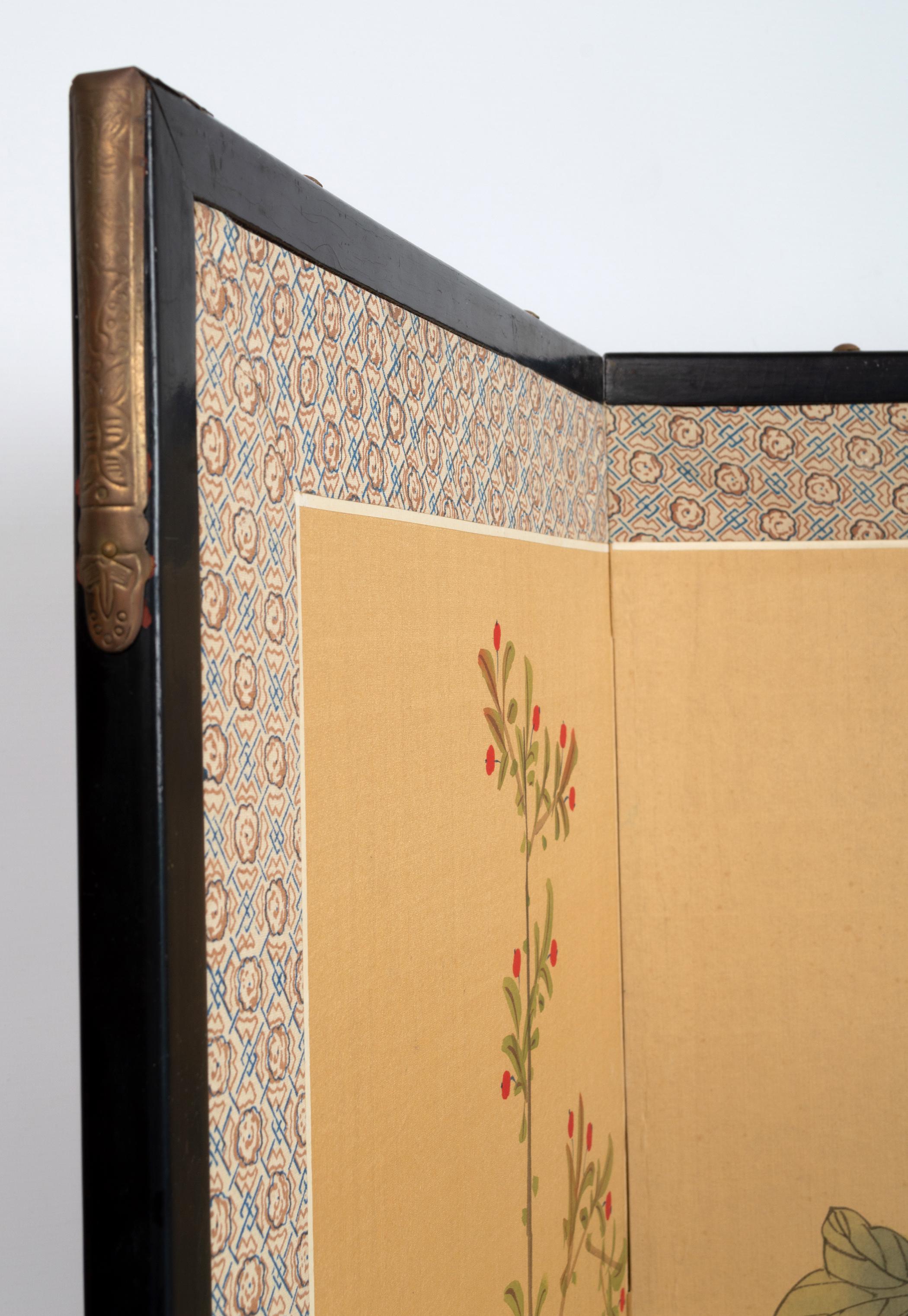 Japanese Four-Panel Folding Screen Byobu Signed Showa Period C.1950 In Good Condition For Sale In London, GB