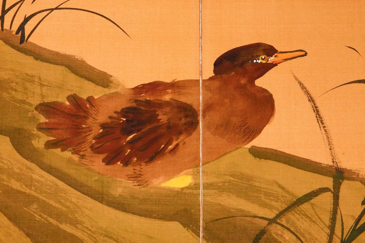 Japanese Style Four Panel Folding Screen with Ducks 3