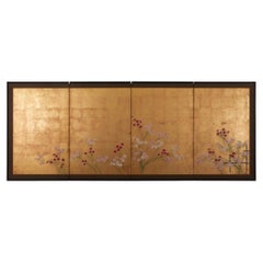 Japanese Four-Panel Gold Leaf Screen with Nadeshiko Flowers, Edo Period, c. 1750