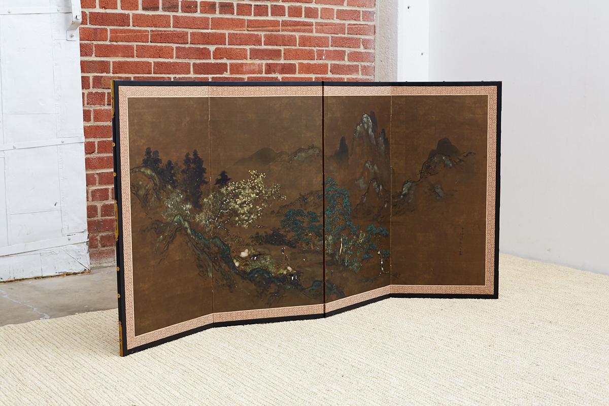 Japanese Four Panel Landscape Byobu Screen 4