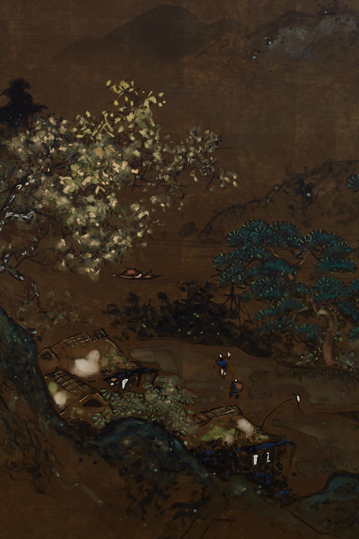 Japanese Four Panel Landscape Byobu Screen In Good Condition In Rio Vista, CA