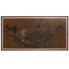 Japanese Four Panel Landscape Byobu Screen
