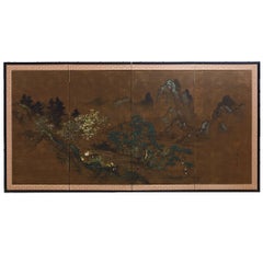 Vintage Japanese Four Panel Landscape Byobu Screen