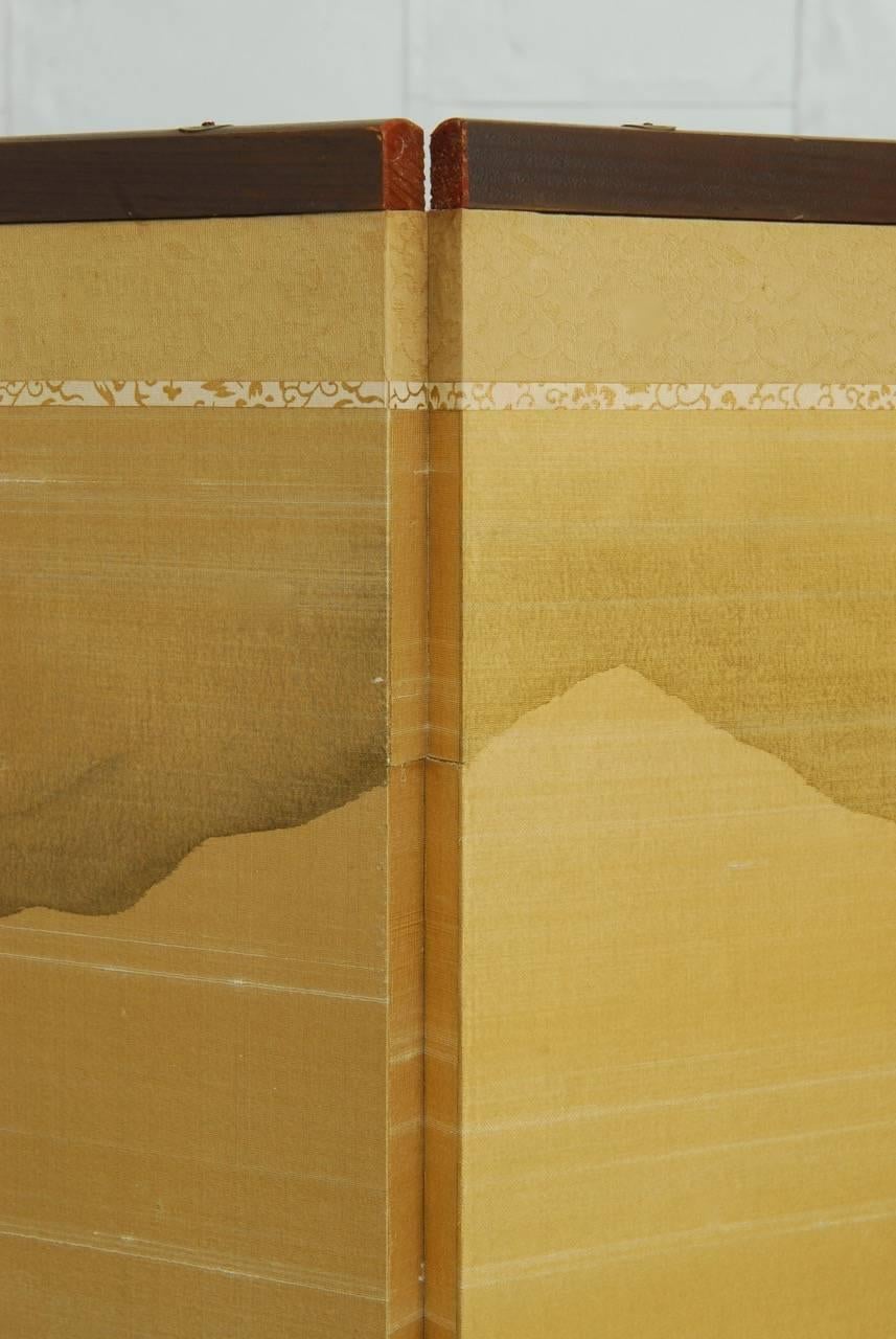 Japanese Four-Panel Painted Silk Landscape Byobu Screen 6