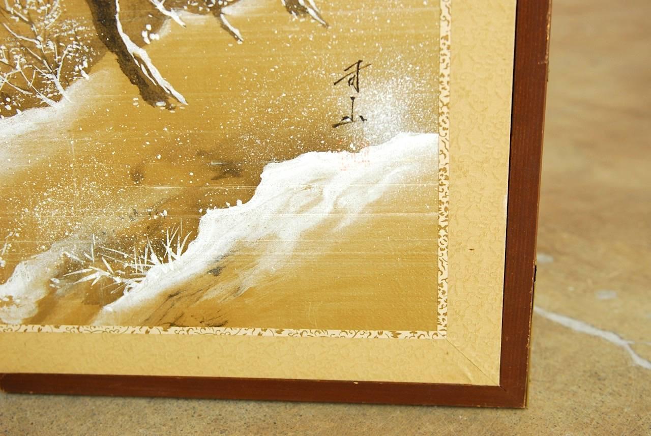 Japanese Four-Panel Painted Silk Landscape Byobu Screen 8