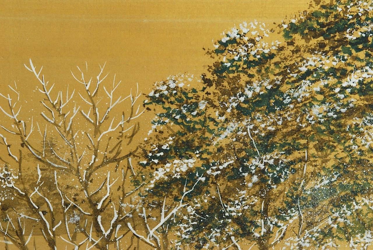 Japanese Four-Panel Painted Silk Landscape Byobu Screen 1