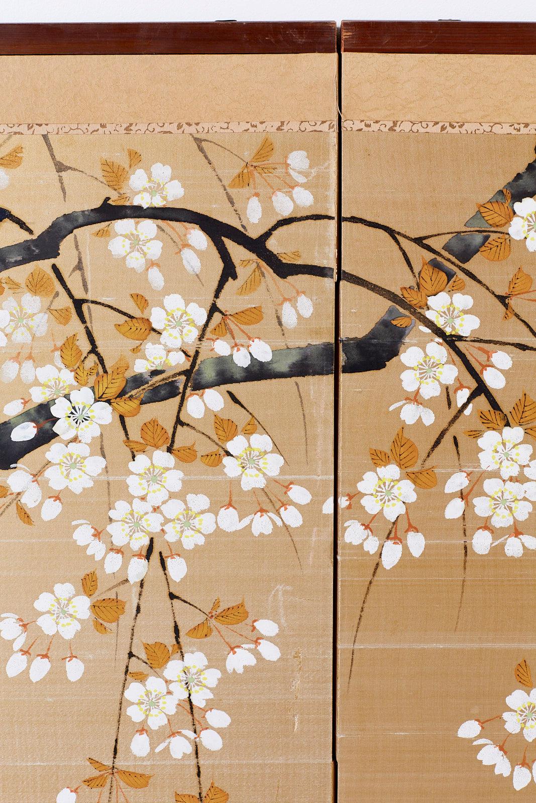 Japanese Four-Panel Prunus Blossom on Silk Screen 1