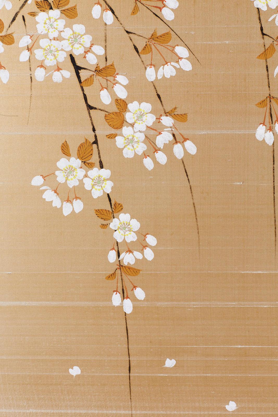 Japanese Four-Panel Prunus Blossom on Silk Screen 2