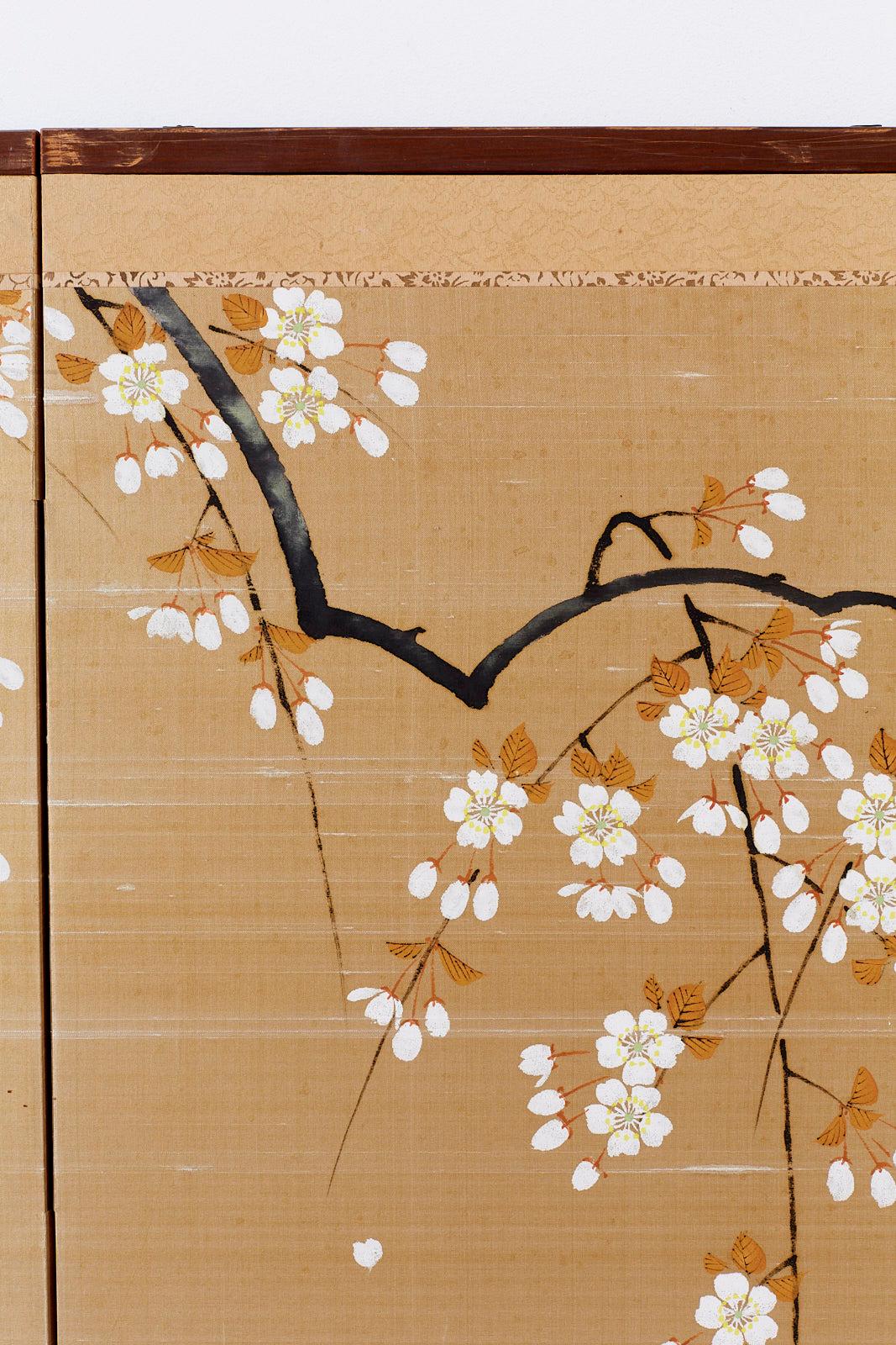 Japanese Four-Panel Prunus Blossom on Silk Screen 3