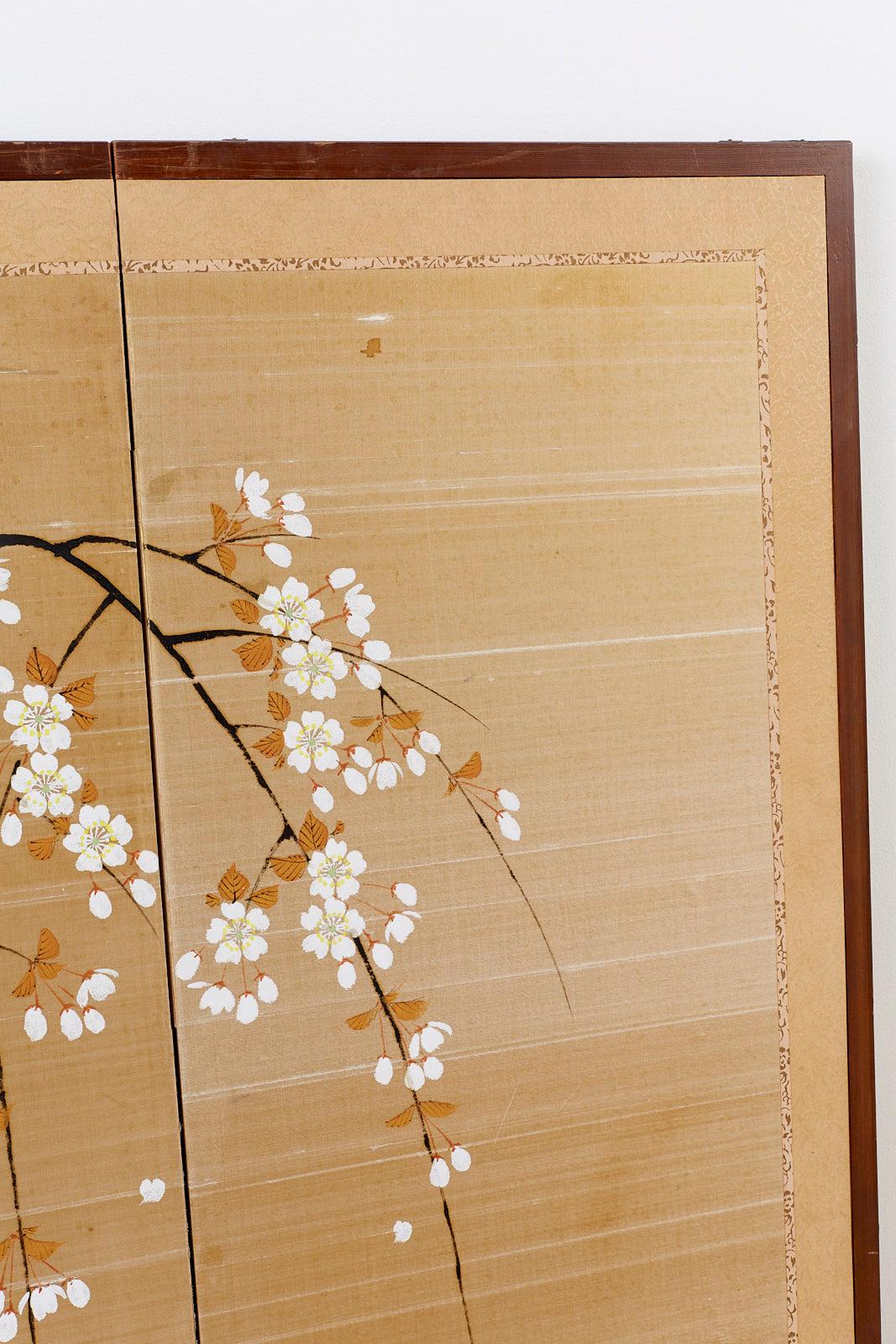 Japanese Four-Panel Prunus Blossom on Silk Screen 4