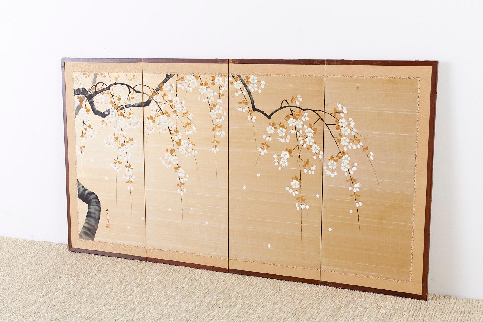 Japanese Four-Panel Prunus Blossom on Silk Screen 5