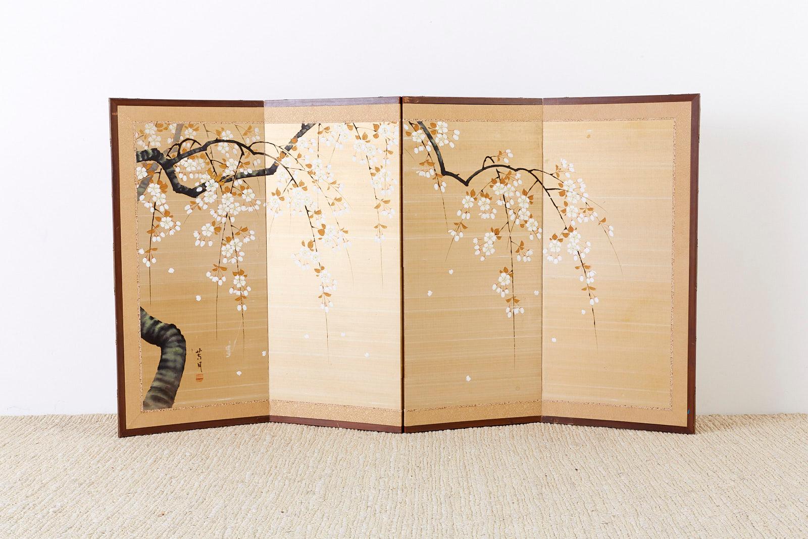Japanese Four-Panel Prunus Blossom on Silk Screen 6