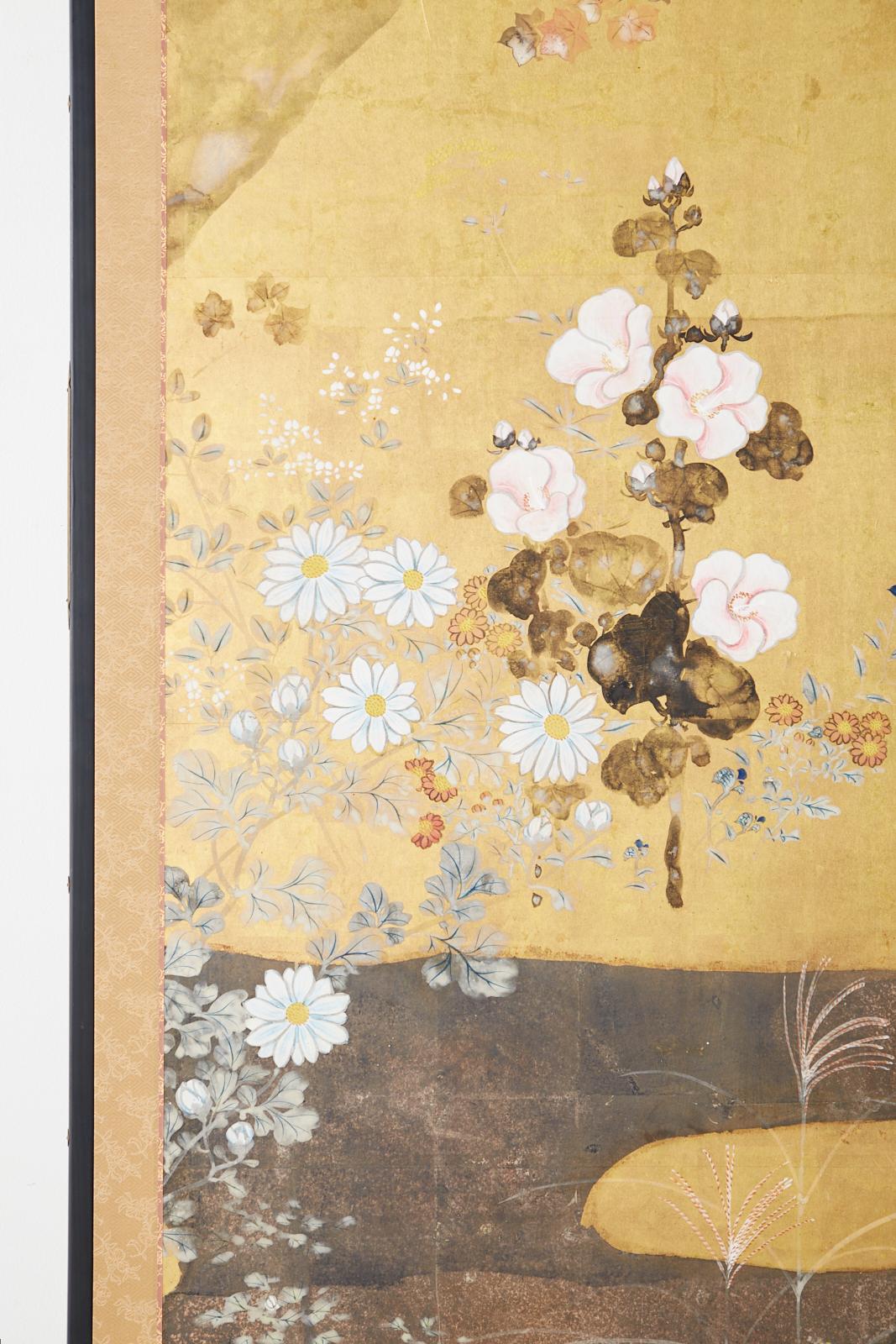 Japanese Four-Panel Rimpa Screen Floral Autumn Landscape 3