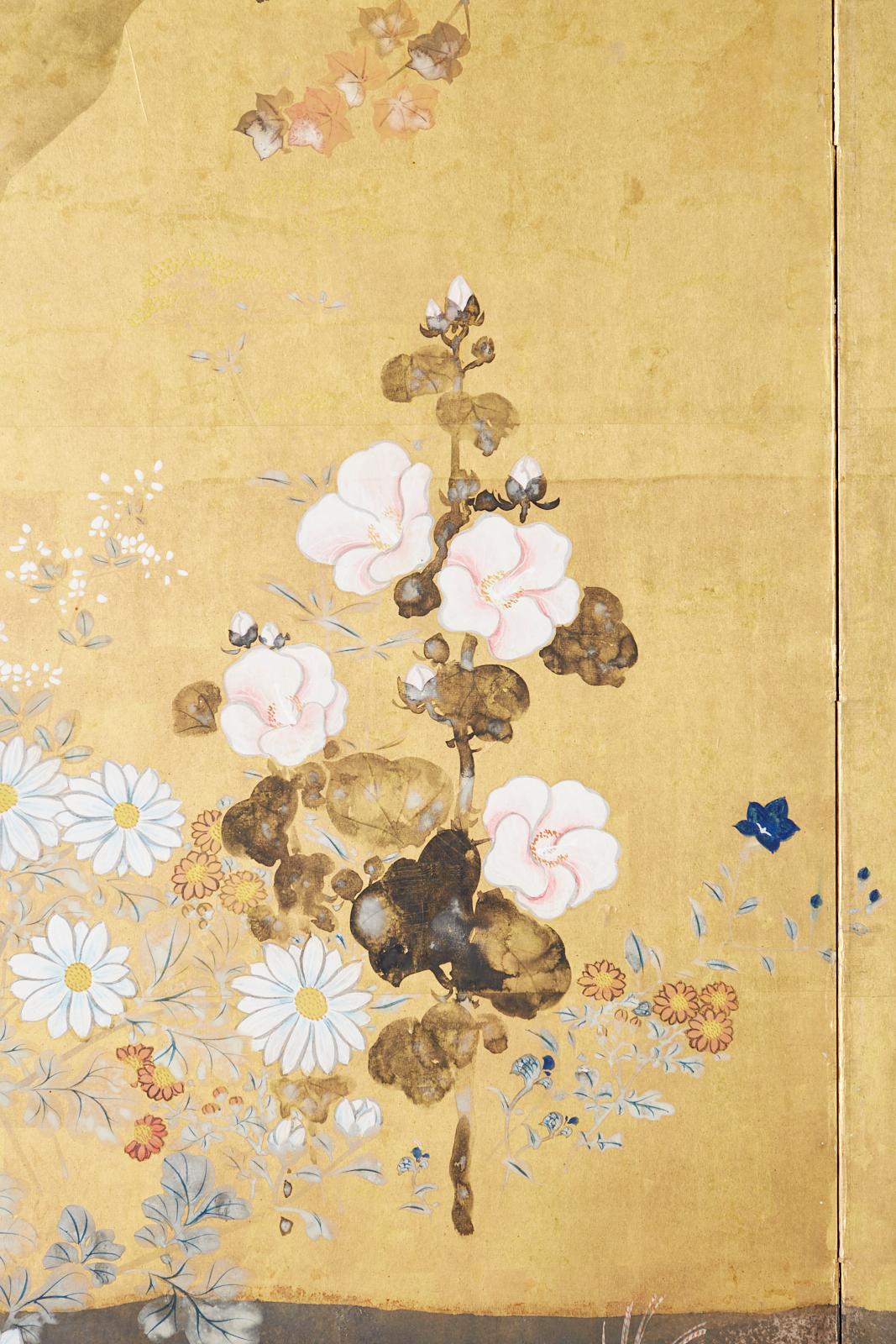 Japanese Four-Panel Rimpa Screen Floral Autumn Landscape 4