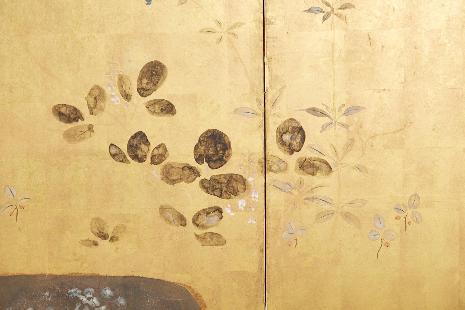 Japanese Four-Panel Rimpa Screen Floral Autumn Landscape For Sale 5