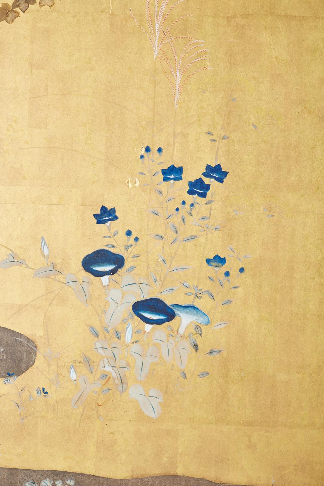 Ecran japonais Rimpa à quatre panneaux Paysage floral d'automne en vente 5