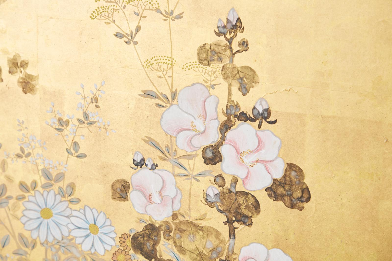 Japanese Four-Panel Rimpa Screen Floral Autumn Landscape 8