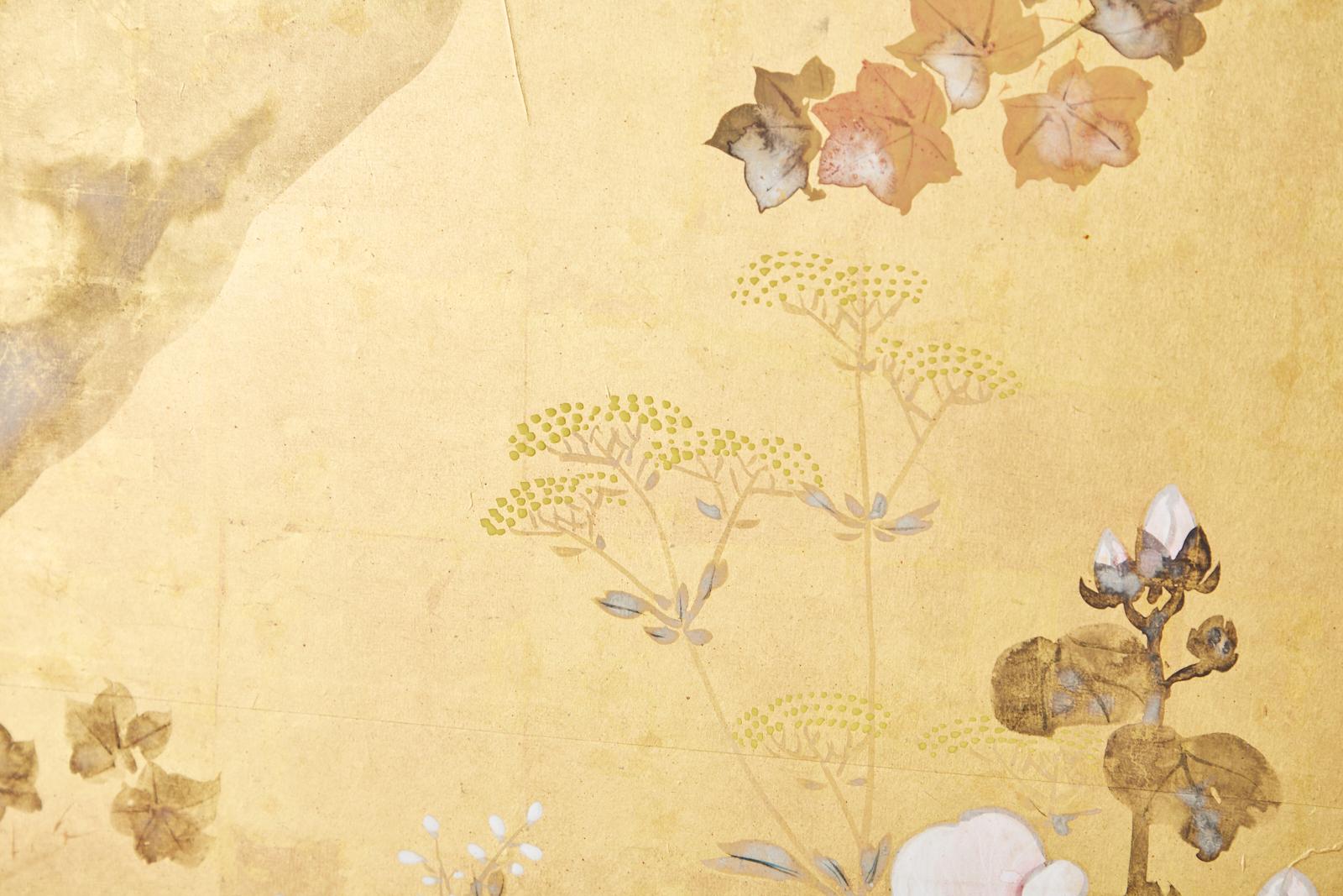 Japanese Four-Panel Rimpa Screen Floral Autumn Landscape 9