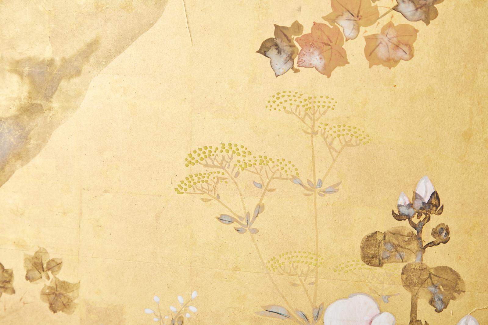 Japanese Four-Panel Rimpa Screen Floral Autumn Landscape For Sale 9