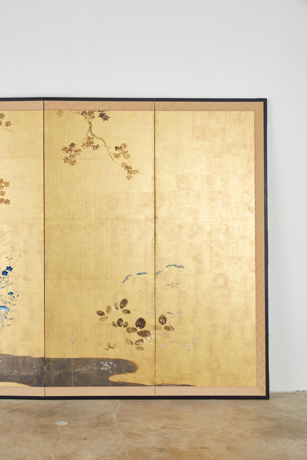 Japonais Ecran japonais Rimpa à quatre panneaux Paysage floral d'automne en vente