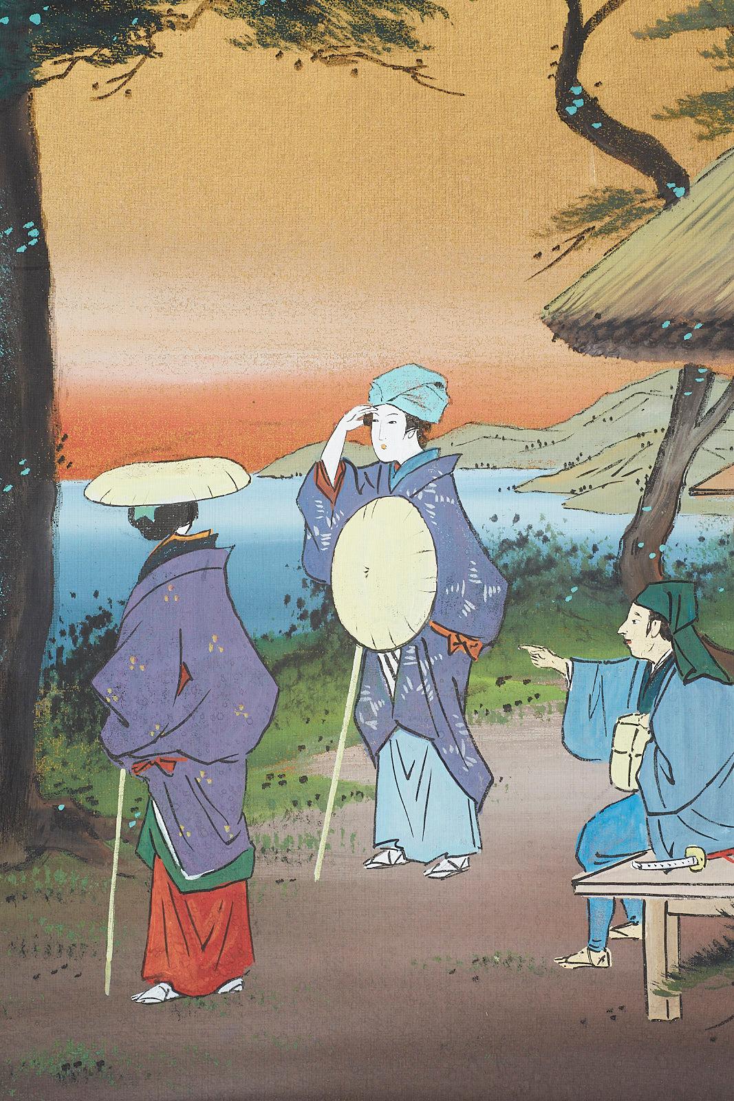 Japanese Four-Panel Screen 53 Stations of Tokaido 3